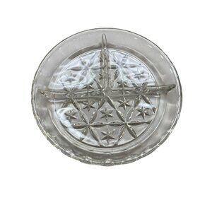 Vintage Clear Glass Divided Serving Dish Star Pattern Design